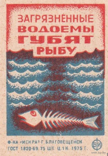 Спичечные этикетки ф.Искра.1975 год. Рыбоохрана