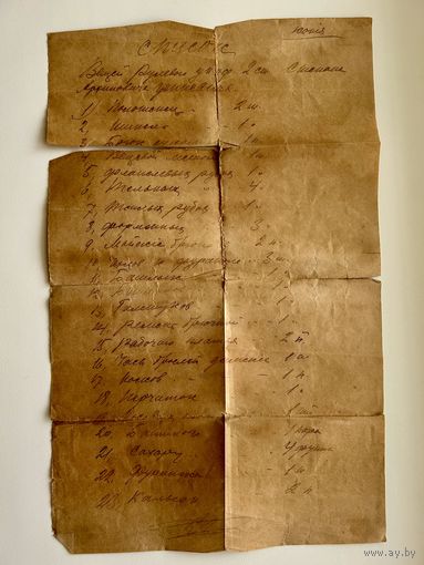 Список вещей рулевого 1917