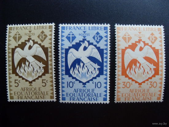 Франция. Французские колонии (Экваториальная Африка) 1941 MLH Mi:FR-EQ 163,164,166 птица Феникс