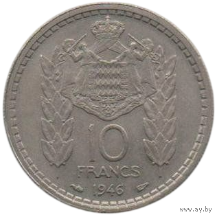 КНЯЖЕСТВО МОНАКО. 10 ФРАНКОВ 1946. AUNC. МОНАХИ. РЫЦАРИ. КРЕСТОНОСЦЫ.