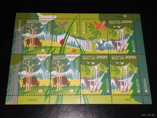 Беларусь 2011 г 870-871 Европа СЕПТ Фауна Флора Леса Олень Зубр МЛ MNH