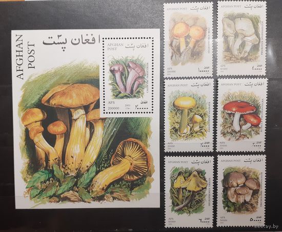 Афганистан. 2001 год. Флора. Грибы. Блок и 6 марок (996)