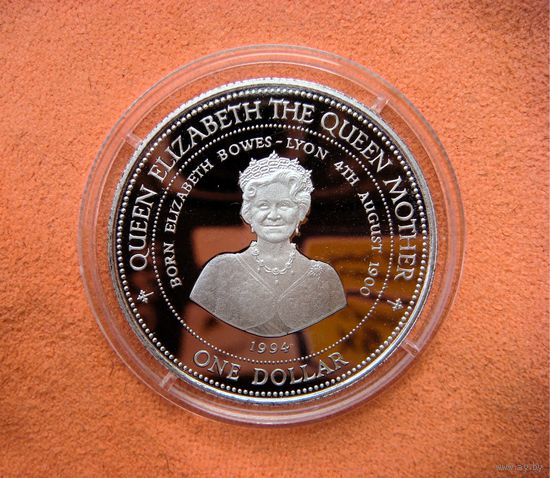 1 доллар 1994 Барбадос. Елизавета. Королева-мать. 94 года со дня рождения. Серебро