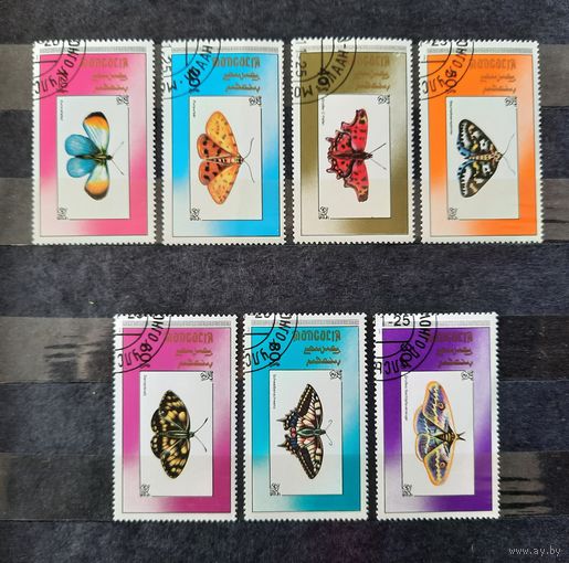 Монголия 1990г. Серия из 7 марок. Бабочки. гаш.