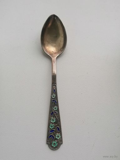 Чайная ложка серебро 875 пробы СССР, эмали, торги с Рубля