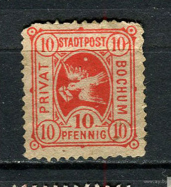 Германия - Бохум - Местные марки - 1887 - Птица с письмом 10Pf - [Mi.38b] - 1 марка. Чистая без клея.  (Лот 90CW)