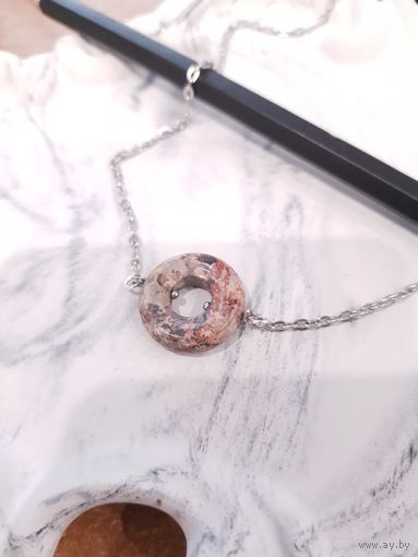 Лот С 1 РУБЛЯ! много лотов! Кулон из натурального камня с цепочкой Бублик - Пейзажная Яшма