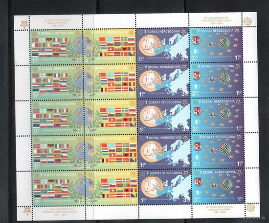 Босния-2005(Мих.419-422) ** , Европа , Карта, Флаги, Шахматы, лист(номинал 30,0 евро)