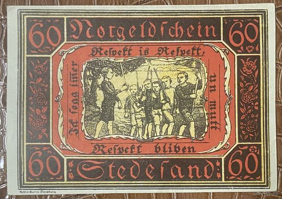 Нотгельд 60 пфеннигов 1920 год. Штедезанд,. Веймарская Республика