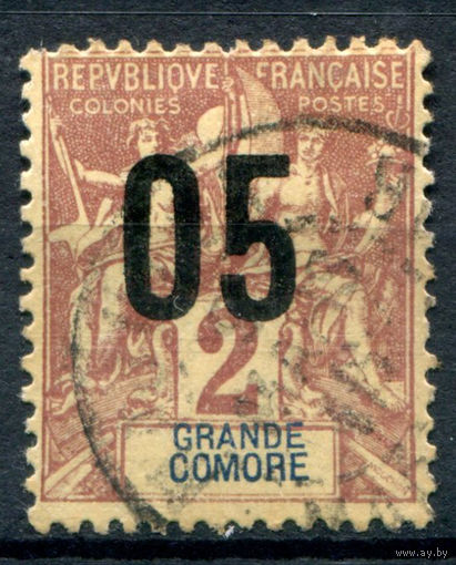 Французские колонии - Мадагаскар - 1912г. - аллегория, надпечатка на марках Гранд-Комор, 05 на 2 с - 1 марка - гашёная [Mi 101]. #3-WB-87-A-1