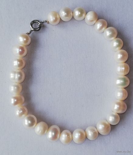 Браслет, натуральный речной жемчуг, 18 см