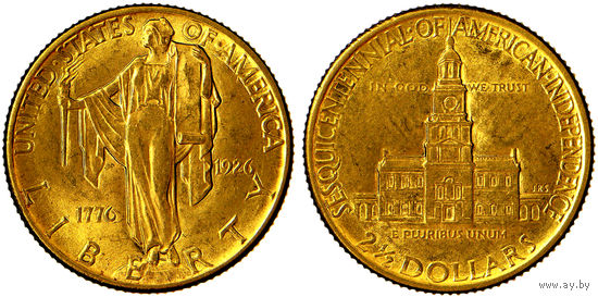 2,5 доллара 1926 г. 150 лет независимости Америки. США. Золото. КМ# 161