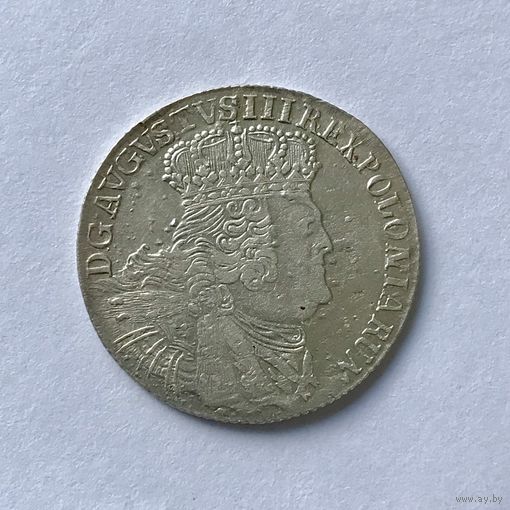 Монета СЕРЕБРО 18 грошей ОРТ 1755 год АВГУСТ lll ОТЛИЧНЫЙ