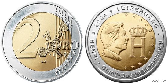2 Евро Люксембург 2004  Великий Герцог Анри UNC из ролла