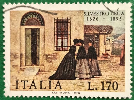 Италия 1976. 150 лет со дня рождения художника Сильвестро Лега. Картина Визит к студии