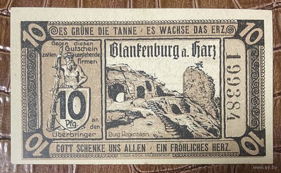 Нотгельд 10 пфеннигов 1920 год. Бланкенбурга-на-Гарце. Веймарская республика