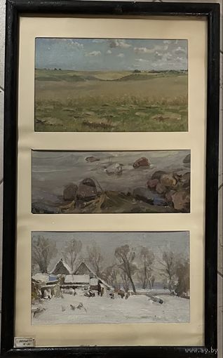 Бржозовский Г.Ф .Этюды "Волковичи.Берег озера Свитязь.Нарочь" .Картон, масло. Размер 62,5х37,5 см.