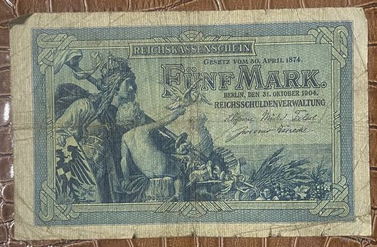 Банкнота 5 марок 1904 год. Германская империя.