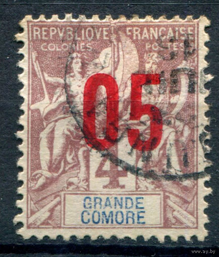 Французские колонии - Мадагаскар - 1912г. - аллегория, надпечатка на марках Гранд-Комор, 05 на 4 с - 1 марка - гашёная [Mi 102]. #3-WB-87-A-1