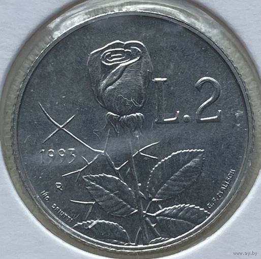 Сан-Марино 2 лиры 1993 г. В холдере