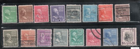 США-1938, (Мих.411-439), гаш.   , Стандарт, Президенты, 16 марок