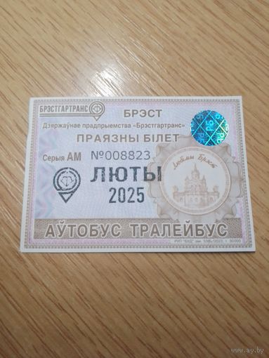Месячный проездной Автобус-Троллейбус Брест, февраль 2025 г.