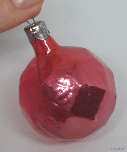 Ёлочная игрушка Многогранник розовый, стекло. СССР