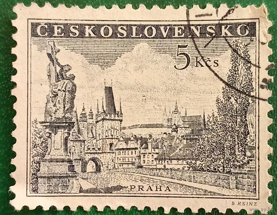 Чехословакия 1953. Карлов мост и панорама Пражского града в Праге