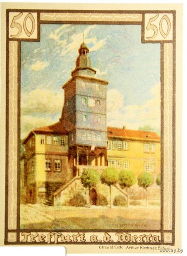 РАСПРОДАЖА!!! - ГЕРМАНИЯ ТРЕФФУРТ (ТЮРИНГИЯ) 50 пфеннигов 1921 год (первый сюжет) - UNC!