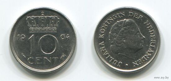 Нидерланды. 10 центов (1964, aUNC)
