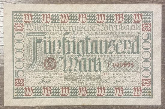 Банкнота 50000 марок 1923 год. Вюртемберг. Веймарская республика.