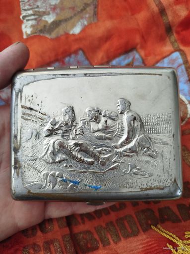 Портсигар охотники на привале,тяж мет+ бонус