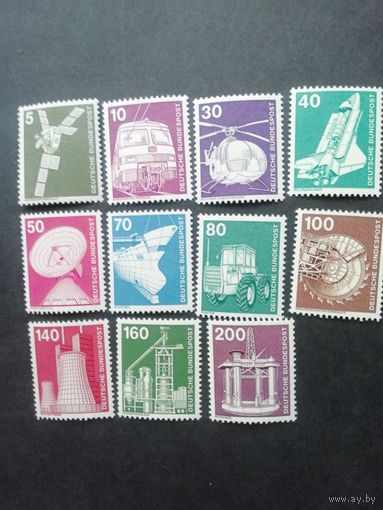 ФРГ 1975 Серия из 11 марок "Стандарт. Индустрия и техника" (чистые**) Mi.846-847,849-854,856-858 каталог 10.20 евро