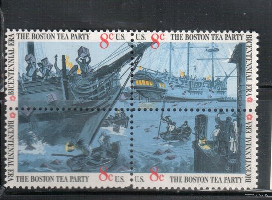 США-1973, (Мих.1109-1112), ** , 200-лет Америке, Битва в Бостоне, Флот(полная серия)