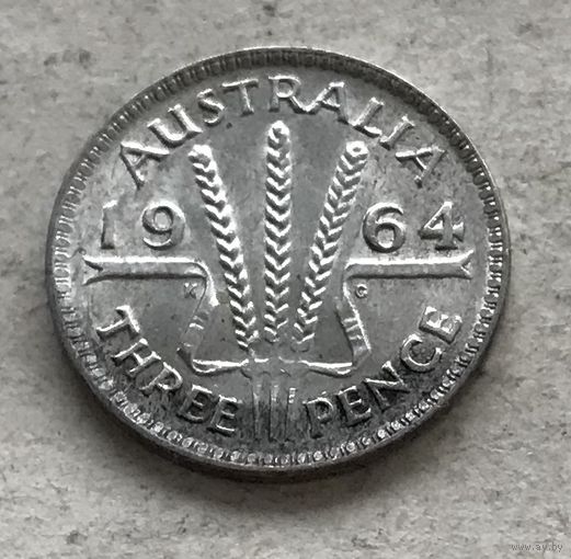 Австралия 3 пенса 1964 Елизавета II - серебро 0,500, последний год чекана