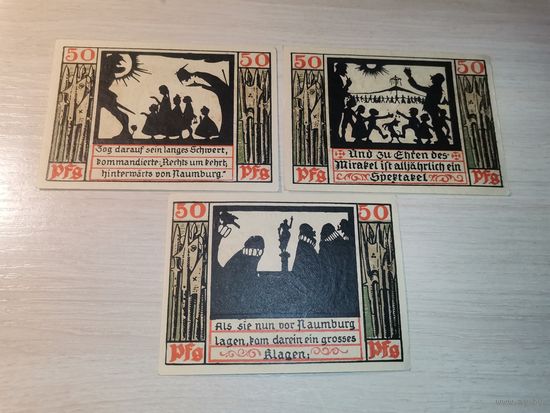 Нотгельды номиналом 50 пфеннингов 1920 года,провинция Саксония, город Наумбург-на-Заале, Германия.