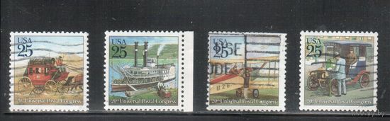 США-1989, (Мих.2064-2067),   гаш. ,Почтовый конгресс, Автомобиль, Самолет, Корабль(полная серия)