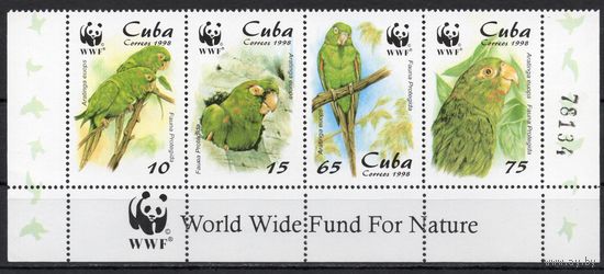 Куба 1998. Фауна WWF. Попугаи сцепка 4 марки нижняя (4156-59)