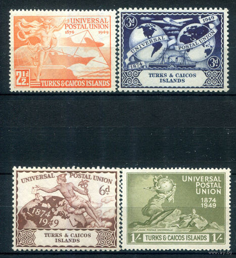 Британские колонии - Острова Теркс и Кайкос - 1949г. - 75 лет Всемирному почтовому союзу - 4 марки - полная серия, MNH [Mi 143-146]. #2-Bc-62-A-2