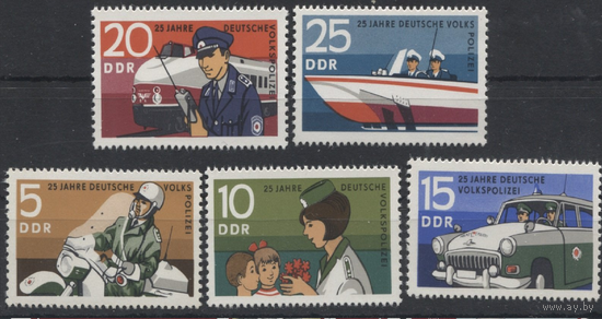 ГДР. Германия. 1970 год. 25 лет восточногерманской народной полиции. Автомобиль. Лодка. Поезд **