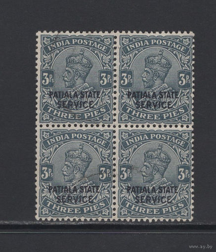 1927 Британская Индия Штат Патиала /Patiala State Король Георг V служебная Квартблок Used