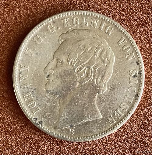 Монета 1 союзных талер 1867 год. Королевство Саксония. Герб со львами на реверсе. Иоганн.