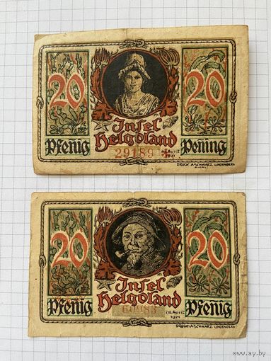 Нотгельд 20-20 пфеннигов Германия Хельголанд-0101
