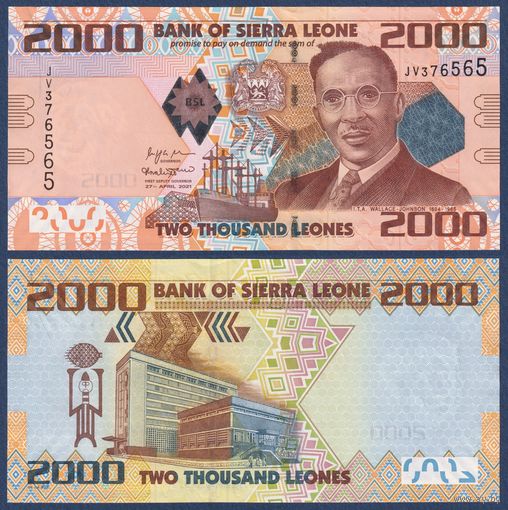 Сьерра-Леоне, 2000 леоне 2021 г., P-31 (JV, лидер рабочих И.Т.А. Уоллес-Джонсон), UNC