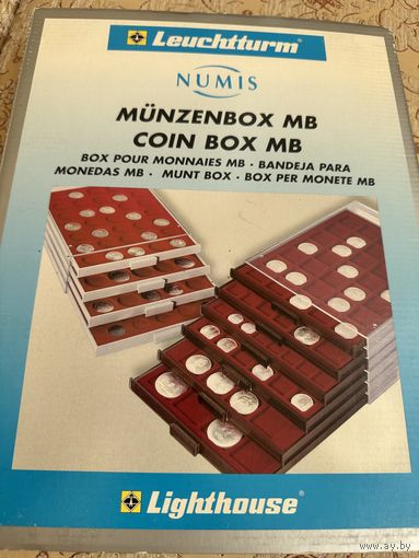 Планшет. Кассета. Монетный Бокс (BOX) Leuchtturm (Лейхтурм) для монет в капсулах с круглыми ячейками 44 мм. на 20 монет. Германия.
