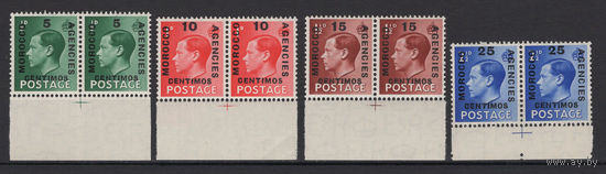 1936 Великобритания** надпечатка Марокко, испанская валюта, серия 4 сцепки (SG 160-163), Король Эдуард VIII (Edward VIII) cын Георга V