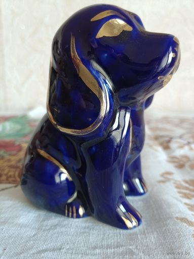 Статуэтка собака кобальт, позолота