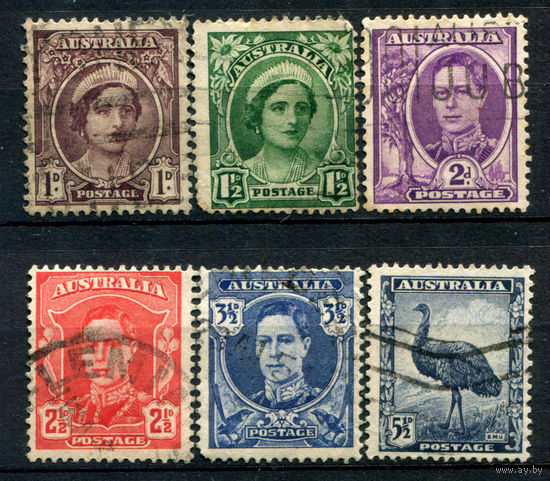 Австралия - 1942/44г. - король Георг VI, королева Елизавета, австралийская фауна - 6 марок - полная серия, гашёные [Mi 163-168]. #3-WB-85-A-1