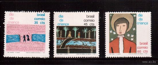 Бразилия-1971,(Мих.1294-1296)  ** , Детский рисунок(Полная серия)