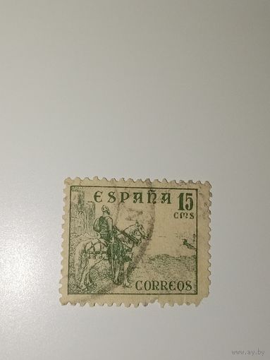 Испания  1949 На марке изображена историческая сцена, вероятно, с участием рыцаря или исследователя на лошади.